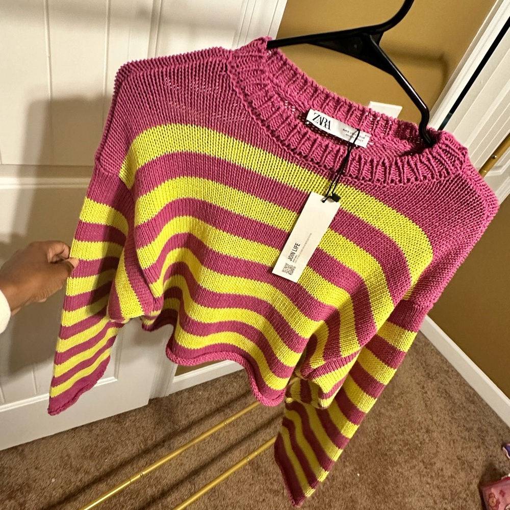 Zara purple and lime stripped sweater new never worn